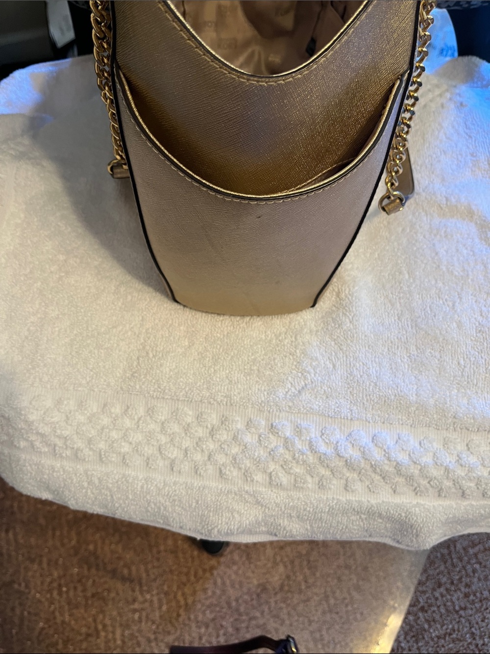 Michael Kors Metallic Gold Chain-Handle Tote W15” D10” - Picture 8 of 10